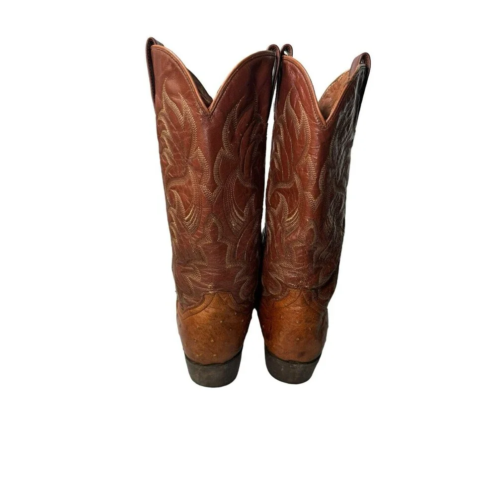 Dan Post Two Tone Brown Ostrich Leather Cowboy Boots Men 9.5 D
